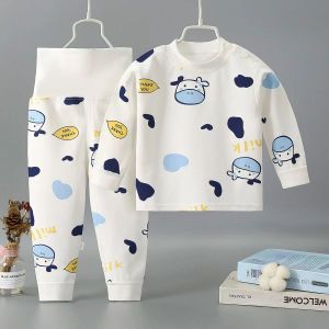 High Waist Long Sleeve Baby Underwear Set Boys Girls Kids Pure Cotton Sleepwear Trousers Autumn Clothes Home Comfortable