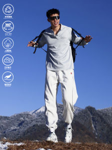 Andtime Spring Heavyweight Henry Collar T-Shirt American Fitness Stripe Texture Sport Shirt Cotton Sensation Hoodie Long Sleeve Trendy