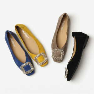 MIOLLIBARN | Soft Low Heel Bow Shoes with Square Toe and Sparkle Faux Suede