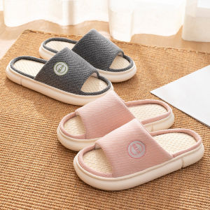 Couples Home Cotton Linen Slippers Women Sandals Indoor Bedroom Soft Slides Comfortable Men House Shoes Non-slip Breathable Flats