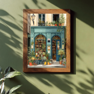 Bookstore Art Print Cozy Bookshop Illustration Library Wall Decor Gift for Book Lover Reading Nook Poster Home Office Liter