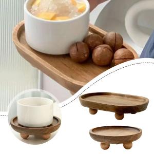 Elegant Wooden Tray Convenient Pedestal Stand Plate Multifunctional Jewelry Home Storage Food Dessert Display Trays Decor