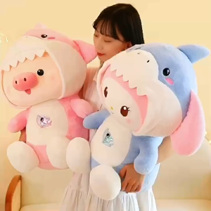 Gấu Bông Thỏ Đội Mũ Cá Mập Màu Xanh & Hồng - Kuromi Dễ Thương Quà Tặng Dành Cho Bé - HADA