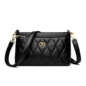 Genuine Leather Womens Bag Soft Cowhide Large Capacity Middle-Aged Mom Bag Elegant Diamond Grid Single Shoulder Slant Cross Small Bag