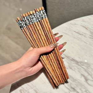 Handmade High-End Chinese Coconut Wood Chopsticks Natural Wood Inlaid Floral Home Use Chopstick Set Vintage Style 25cm