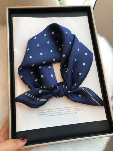 Elegant Silk Scarf Womens High Fashion Royal Blue Shirt Neck Decor Small Square Scarf Versatile Stylish New 2025