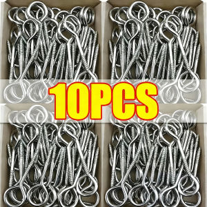 Feelife 10pcs Stainless Steel Eye Hook Screw Self Tapping Eyelet Screws for Securing Cables Wires Hammock Swing Chair Screws Hardware
