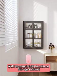 Bathroom Wall Mounted Cabinet PC Door Adjustable Shelf Cosmetic Makeup Skincare Organizer Home Storage Cabinet