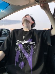 Heavyweight Pure Cotton American Black Short Sleeve Mens T-shirt Spring Summer Trendy Brand INS Loose Fit Half Sleeve T-shirt