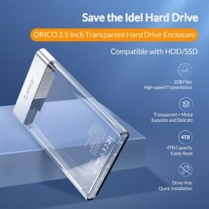 ORICO Transparent HDD Enclosure Case for 2.5 3.5 HDD SSD SATA to USB 3.1 Type C 6Gbps for External HD Hard Disk Drive Box 16TB(3139C3)