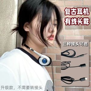 Wired Headphones Y2K Dopamine Style Small Headset Type-C round Hole Retro Design for Photography Hot Girl Music Playback