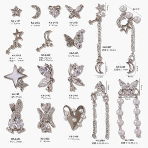 LZ Nail Ornament New Style Silver Star Moon Rabbit Zircon Fingernail Decoration Small Heart Butterfly Chain Diamond
