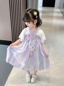 Váy Công Chúa Phong Cách Trung Hoa Cổ Điển Cho Bé Gái Mùa Hè 2025 Váy Cotton Voan Chữ a Tay Ngắn Họa Tiết Hoa Cho Bé Gái