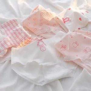 5 Cái/bộ Trái Tim Kẻ Sọc In Quần Lót Cotton Giữa Tầng Quần Đùi Nữ Quần Lót Quần Short Co Giãn Mềm Mại Quần Lót Nữ Dệt Kim