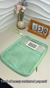 A4 File Nylon Mesh Book Bag 3 Layer L-Shaped Subject Bag Handheld Document Pouch Transparent Bag