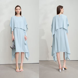 AMII | Minimalist Solid Color Loose Flowing Layered Midi Dress