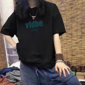 Loose Fit Pure Cotton Short Sleeve T-Shirt Womens Dark Blue Casual Wear Comfortable Breathable Fashionable Korean Style Top