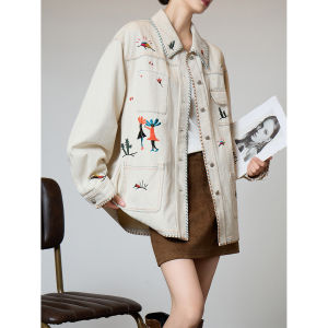 Embossed Embroidered Aged Denim Jacket