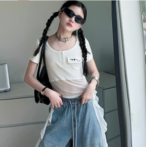 American Style Hole Denim Shorts Sleeves Jazz Dance Childrens Street Show Costume Cool Mesh Fringe Girls Performance Outfit