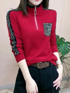 Áo Thun Dài Tay Dày Lót Lông Cừu Thời Trang Mùa Đông Cho Nữ Áo Sơ Mi Thường Ngày Có Khóa Kéo Nửa Cổ Cao Chất Liệu Cotton