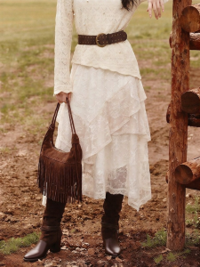 BADINA | French Lace Skirt Irregular Layered