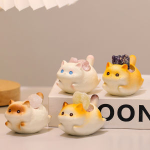 Cute Cat Crystal Raw Stone Home Decor Cartoon Healing Style Office Desktop Decoration Resin Craft Art from China
