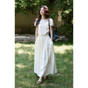 seemon | Unique Belt Waist Drawn Hollow Lace Long Dress