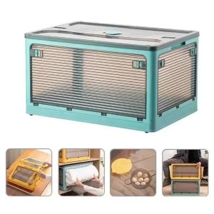 Foldable Storage Box Transparent Large Capacity with Wheels Stackable Container for Home Clothes Toys Books Storage Organizer