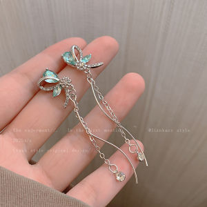 Elegant Blue Butterfly Tassel Earrings Womens Fashion Jewelry Alloy Geometric Shape Ear Jewelry for Summer 2025