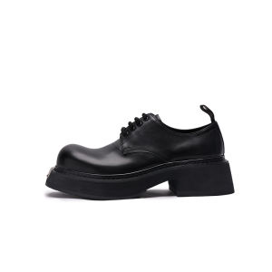 Viplander Mens ลำลอง หนัง รองเท้า Mickey Head Round Toe High เพิ่มพื้นยางด้านล่างหนา ทันสมัย All-Match รองเท้าดาร์บี้