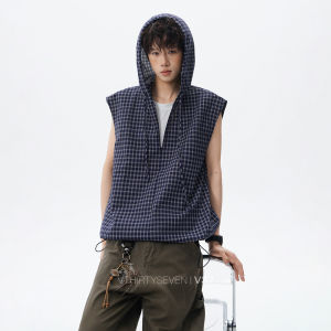 V37 | Zip Front Plaid Layered Hoodie Vest Autumn Fashionable Sleeveless Top