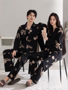 Miiow | Couple Sleepwear Cotton Long Sleeve Loose Home Clothes Set Casual Style For Autumn MiiOW Brand Comfortable Breathable Pajamas