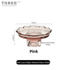 THREE LIFE | Japanese Style Ruffled High Foot Glass Plate for Cakes Desserts Fruits
