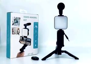 AY-49 / D-01 Video Making Vlog Tripod Kit with Microphone LED Light For Studio Live Streaming TSG
