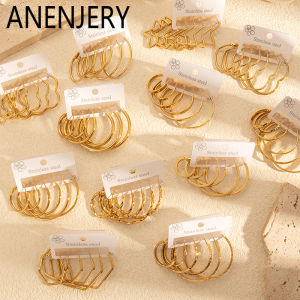 ANENJERY 316L Stainless Steel Circular Heart Star Flower Earrings For Women Men Simple Temperament Fashion Daily Jewelry Gifts