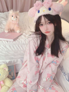 Womens Sleepwear Loose Long Sleeve Home Clothes Cute Cartoon Print Comfortable Cotton Polyester Blend Autumn Winter Outfit