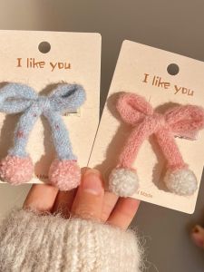 Kẹp Tóc Thắt Nút Bướm Dệt Kim Màu Đỏ Dễ Thương Cho Mùa Thu Đông Giáng Sinh Năm Mới Kẹp Tóc Bên Hông Phụ Kiện Tóc Bằng Lông Vũ