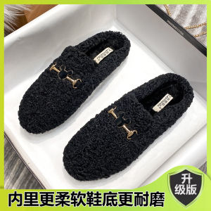 Lamb Fur Slippers Womens Autumn Winter Outdoor Wear New 2025 Half Slippers Thick Bottom Cotton Shoes Cotton Slippers Comfortable