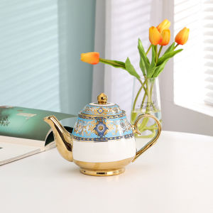 ชุดเตาไฟเซรามิกยุโรปขนาดใหญ่สำหรับใช้ในบ้าน พร้อมกรองน้ำและเครื่องปรุงรสชาติ ชุดทำกาแฟแบบยุโรป กระติกน้ำชาเซรามิก