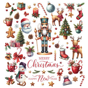 other | 66 pcs Watercolor Nutcracker Christmas Static Cling Window Stickers Vintage Hand‑drawn PVC No‑Glue Reusable Holiday Glass Decor