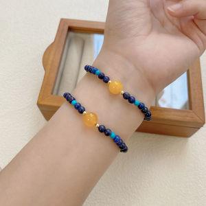 Versatile New Chinese Style Handmade Beaded Bracelet Natural Stone Amber Retro Artistic Temperament Accessories Blue Lapis Lazuli