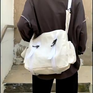 (SUPER SHOPPING) Casual Shoulder Bag Korean Style Vintage Large Capacity Functional Bag for Men and Women