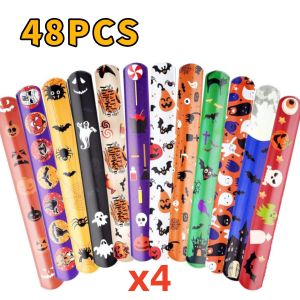 12-48Pcs Halloween Party Creative Wristbands Supplies Spider Pumpkin Ghost Patterned Wristbands Halloween Party Gifts Supplies