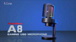 FIFINE A8 RGB Gaming USB Microphone with USB/Audio Interface Plug & Play Touch-Mute Real-Time Monitoring for Streaming Podcasting Voice-Over ASMR Online Class Meeting