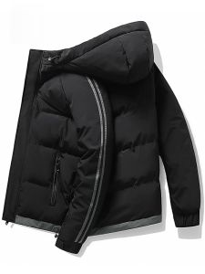 ROMON | Lormen Mens Thickened Warmth Cotton Jacket Winter New Style Youth Hooded Down Cotton Coat Trendy Zipper Closure Fashionable Urban Style