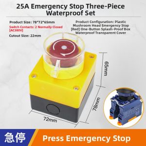 kuicc | 25A High Current Metal Emergency Stop Switch STOP Terminal Connection
