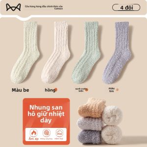Tất MiiOW nữ làm bằng vải nhung coral dày đi trong nhà vào mùa đông