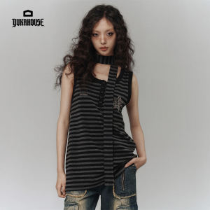 Áo Thun Tay Lửng Kẻ Sọc Cổ Điển Của YUKAHOUSE Dành Cho Nữ Mùa Xuân Hè Mới Rộng Rãi Dáng Ôm Chất Liệu Polyester Cotton