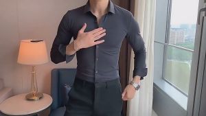 Kemeja Pria Lengan Panjang Dewasa Formal Slimfit Putih Polos Bahan Katun Elastis ukuran M L XL murah