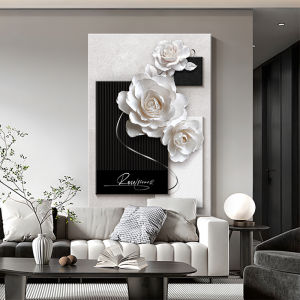 HAIMASHENGKANG | Elegant Floral Abstract Black and White Living Room Decorative Painting